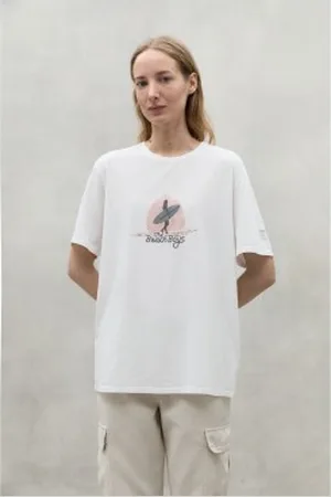 ECOALF Para mulher. MCUGATSBARBA0803S24-000 T-shirt Barbara branca (S), , Casual, Manga curta, Algodão orgânico, Sustentável, Algodão