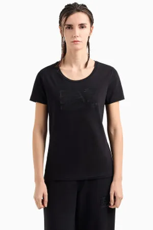 EA7 Para mulher. 7W000094_AF10373 T-shirt Logo Series preta (L), , Casual, Algodão, Manga curta