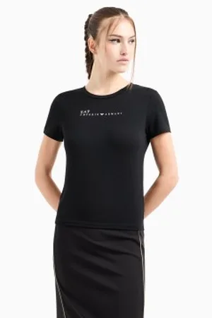 EA7 Para mulher. 7W000274_AF12945 T-shirt com gola redonda Dynamic Athlete em tecido técnico Natural Ventus7 preto (L), Casual, Esportivo, M