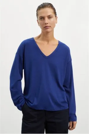 ECOALF Para mulher. GATSCAMBE0824WW23-416 T-shirt Camberra navy (XS), Casual, Manga comprida, Algodão orgânico, Sustentável