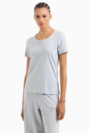 EA7 Para mulher. 7W000094_AF10373 T-shirt com logótipo em cinzento (L), Casual, , Algodão, Manga curta