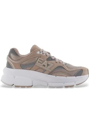 EA7 Unisex. X8X237_XK425 Sapatilhas de couro com logótipo bege (44), Plano, Camurça, Cordão, Casual