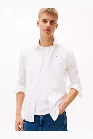 Tommy Hilfiger Para homem. DM0DM04405 Camisa Poplin Original Esticada Branca (L), , Casual, Algodão, Manga comprida