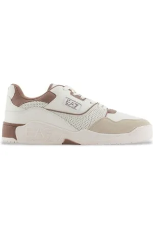 EA7 Unisex. X8X187_XK402 Sapatilhas de couro bege Basket Low (44), Plano, Cordão, Casual
