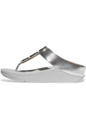 FitFlop Para mulher. IB8-011 Sandálias Fino em pele prateada (36), Couro, Prata, 3 a 5cm, Nenhum, Casual
