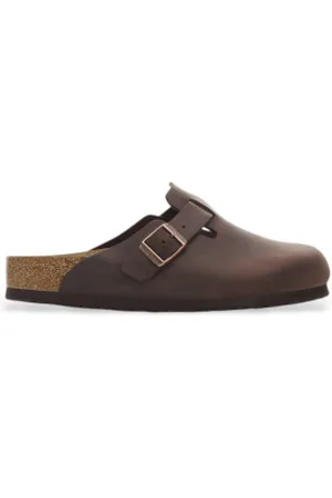 Birkenstock Para homem. 159711 Socas de couro Boston Castanho suave (41), Marrom, Plano, Nenhum, Casual