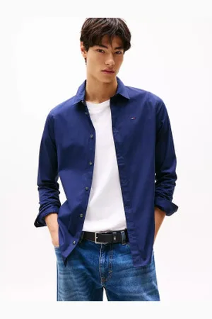 Tommy Hilfiger Para homem. DM0DM04405 Poplin Original Stretch Shirt Marinha (XS), Casual, Algodão, Manga comprida