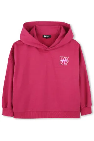 DKNY Para menina. D62282 Sweatshirt com capuz cor-de- (5años= 109cm), Casual, Algodão, moda infantil