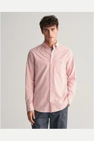 GANT Para homem. 3240060 Camisa de linho e algodão de ajuste regular com riscas cor-de- (L), Casual, Manga comprida