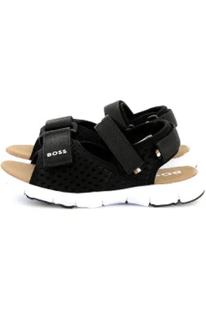 HUGO BOSS Para menino. J51654 Sandálias com tiras entrançadas (28), Plano, Velcro, Casual, moda infantil