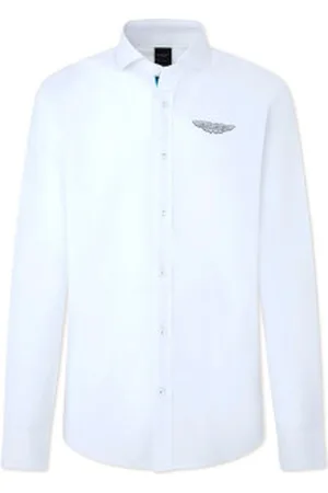 Hackett Para homem. HM309907 Camisa Pitlane branca (L), , Casual, Sapatos de Festa, Algodão, Clássico, Manga comprida