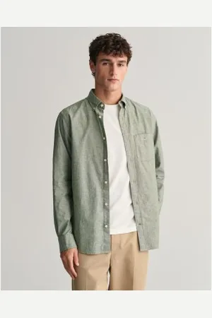 GANT Para homem. 3240100 Camisa de corte regular em linho e algodão (L), Casual, Manga comprida