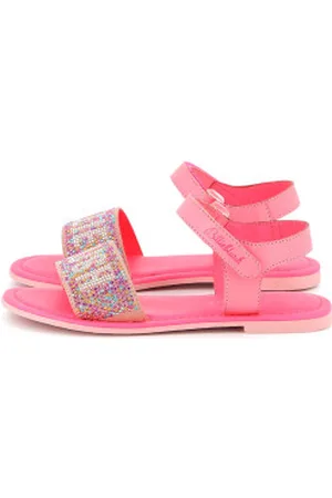 Billieblush Para menina. U20689 Sandálias de couro cor-de-rosa (25), Plano, Velcro, Casual, moda infantil