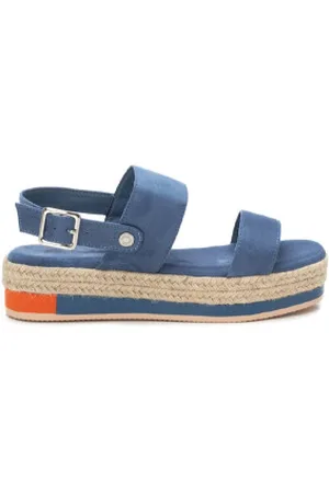 Refresh Para mulher. 17153804-JEANS Sandálias em pele 171538 (37), Plano, 3 a 5cm, Camurça, Fivela, Casual