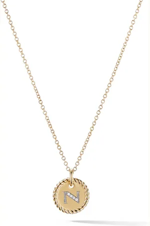 David Yurman 18kt yellow Cable Collectibles diamond N initial pendant necklace
