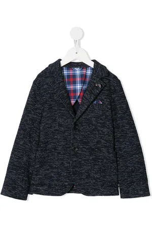 Familiar Plaid detail car embroidered blazer