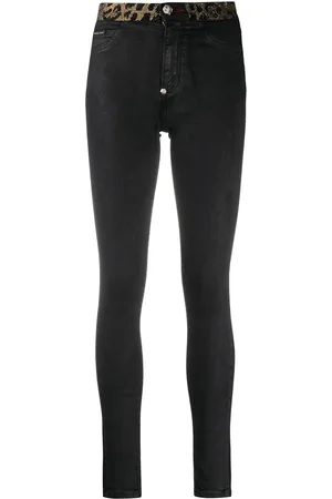Philipp Plein Leopard-trimmed skinny jeans