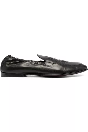 Dolce & Gabbana Logo-embroidered leather loafers