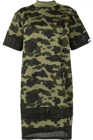 A Bathing Ape Camouflage-print mesh-panel T-shirt dress