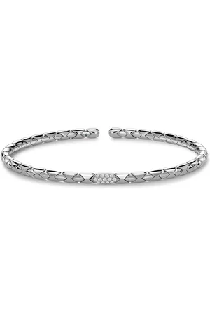 Pragnell 18kt gold diamond Grooved textured bangle bracelet