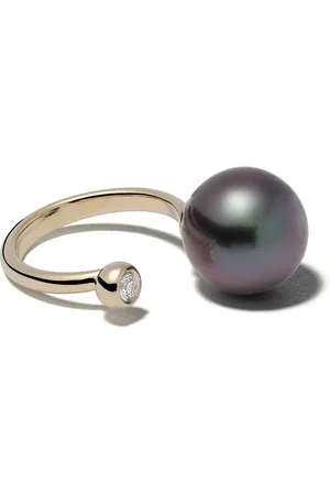 Mizuki 14kt yellow black Tahitian pearl and diamond ring