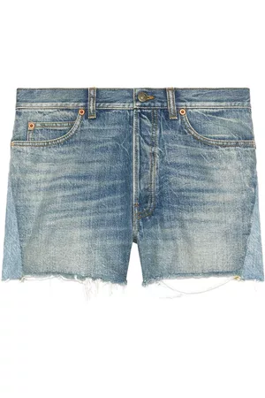 Gucci Homem Calções - Patchwork detailing frayed denim shorts