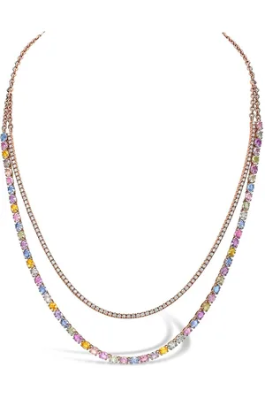 Pragnell 18kt rose gold Rainbow Fancy sapphire and diamond two-row necklace