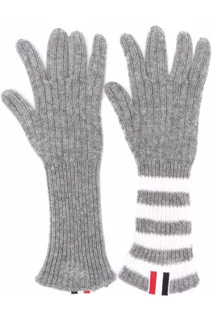Thom Browne Menino Luvas - RWB stripe-detail ribbed-knit cashmere gloves