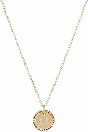 David Yurman 18kt yellow U Initial Charm diamond necklace