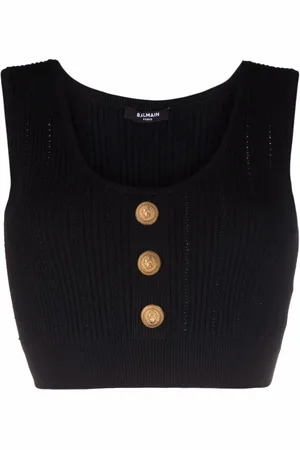 Balmain Logo-button cropped sleeveless knitted top