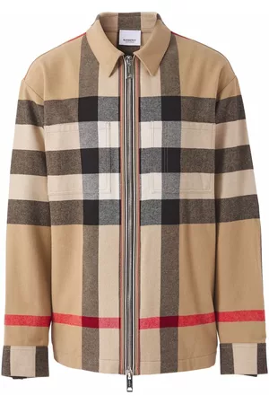 Burberry Check wool-cotton zip-front shirt