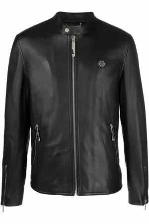Philipp Plein Logo zipped biker jacket