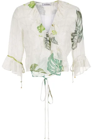AMIR SLAMA Palm leaf print ruffle blouse