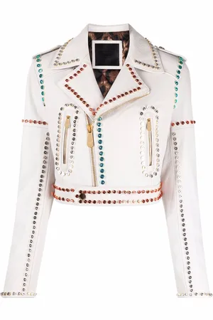 Philipp Plein Crystal-trim studded cropped biker jacket