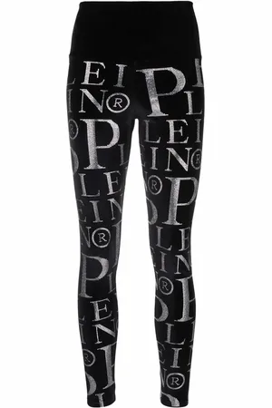 Philipp Plein Velvet logo-print high-waisted leggings