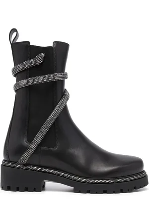 RENE CAOVILLA Snake-embellished leather ankle boots