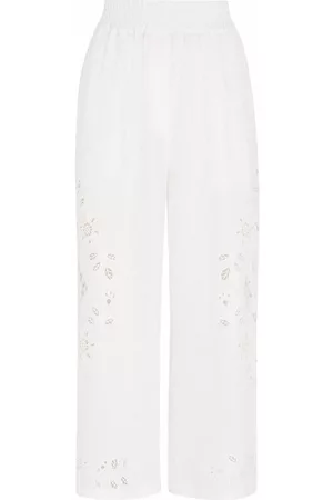 Dolce & Gabbana Mulher Calças Estampadas - Cropped floral-embroidered trousers