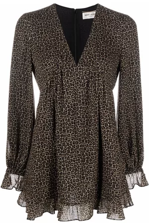Saint Laurent Mulher Vestidos Estampados - Leopard-print short dress