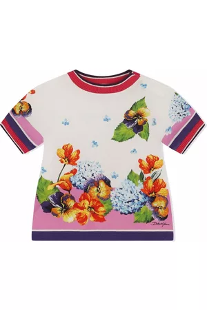 Dolce & Gabbana Menina T-shirts & Manga Curta - Floral-print fine knit T-shirt