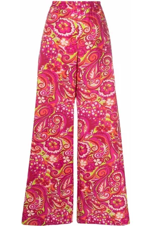 Dolce & Gabbana Mulher Calças à Boca-de-sino - Floral-print wide-leg trousers