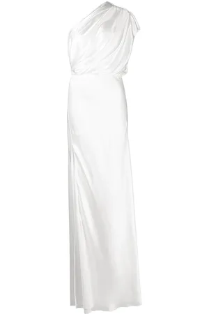 Michelle Mason Silk one-shoulder gathered gown