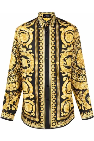 VERSACE Homem Formal - Baroque-print silk shirt