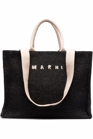 Marni Logo-embroidered raffia tote bag