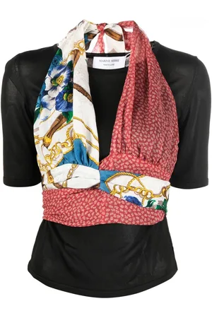 Marine Serre Twisted-scarf hybrid knit top
