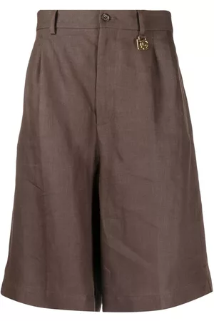 Dolce & Gabbana Homem Bermudas - Linen logo-plaque knee-shorts
