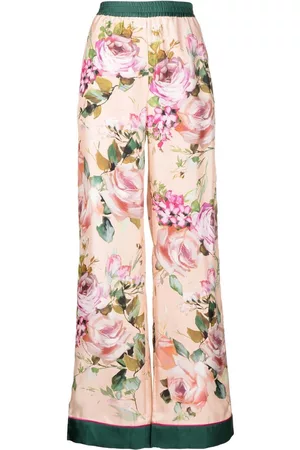 Dolce & Gabbana Mulher Calças Estampadas - Floral-print silk trousers