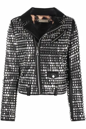 Philipp Plein Crystal-embellished leather jacket