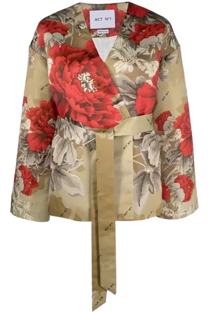 ACT N°1 Mulher Blazers - Floral-print wrap belted jacket
