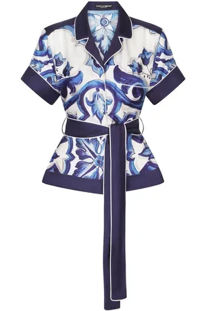 Dolce & Gabbana Majolica-print belted silk shirt