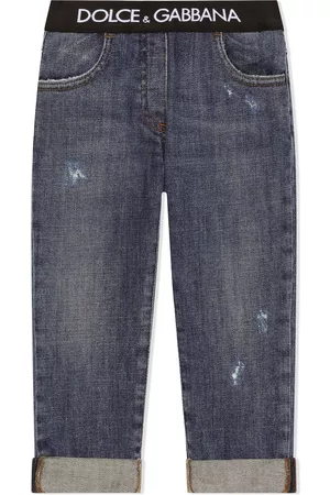 Dolce & Gabbana Kids Logo-waistband straight-leg jeans